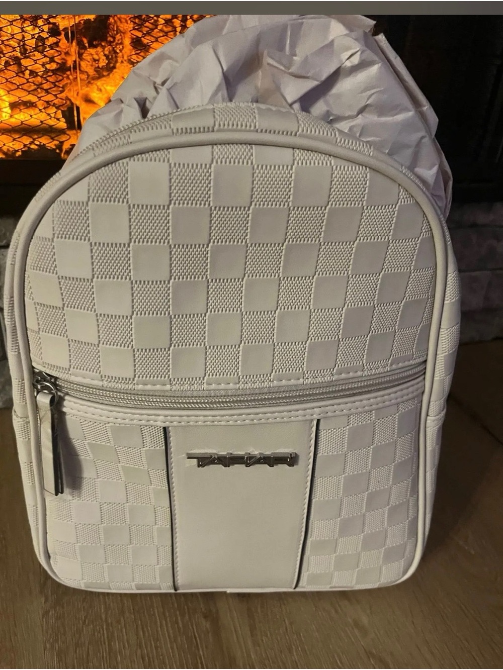 Tahari Cream Textured Check Backpack - Picture 3 of 4